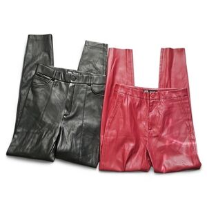 Zara Black/Red Faux Leather Skinny Pants Set Small